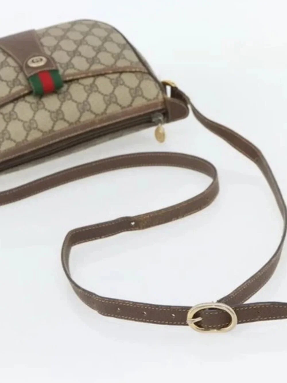 GUCCI GG Supreme Web Sherry Line Bag PVC Beige Gold 89 02 032 Auth 181166